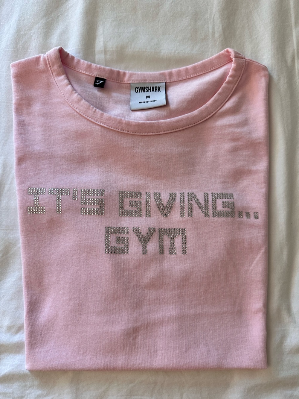 Gymshark Light Pink Rhinestone Slogan Short Sleeve Tee